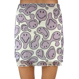 H&M Smiley Purple White Mesh Smiley Stretch High Waisted Pencil Mini Skirt Sz S